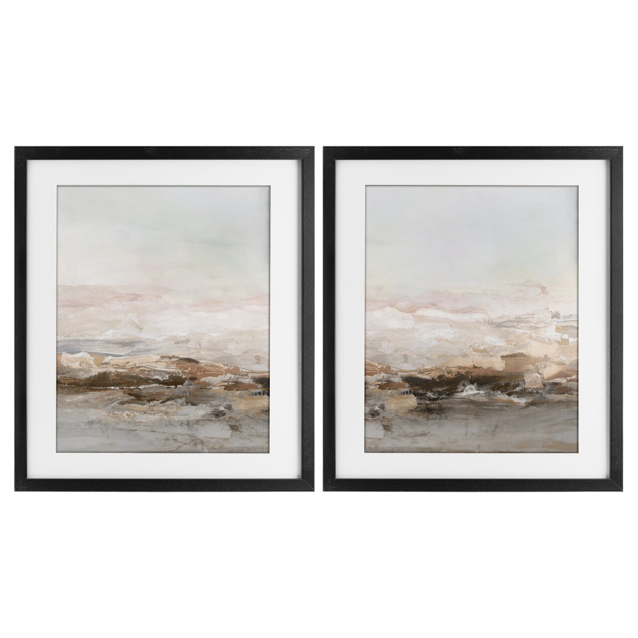 Stupell Industries Muted Horizon Neutral Tones 2 Piece Black Framed Print Under Glass Set, design by Hazel J.